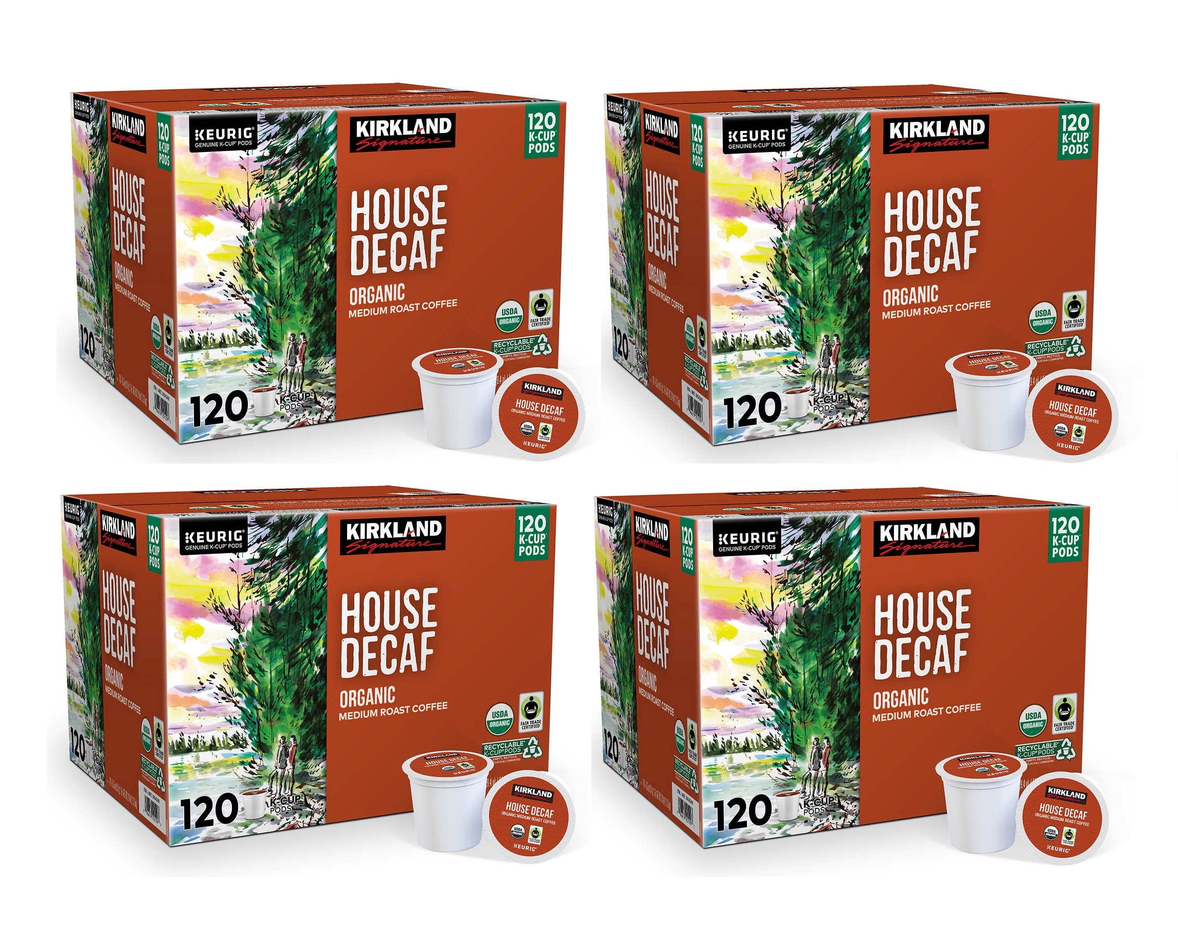 Kirkland Signature Organic House Decaf Coffee, Medium, Keurig K-Cup Pods, 120 ct 4PK