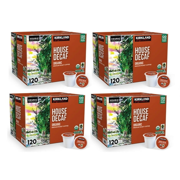 Kirkland Signature Organic House Decaf Coffee, Medium, Keurig K-Cup Pods, 120 ct 4PK