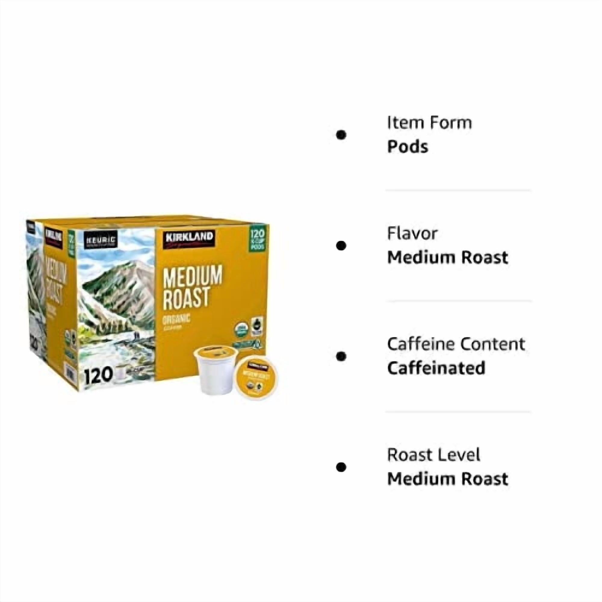 Kirkland Signature Organic Medium Blend Roast, Recyclable K Cup Pods, 3 lb, 120 Count