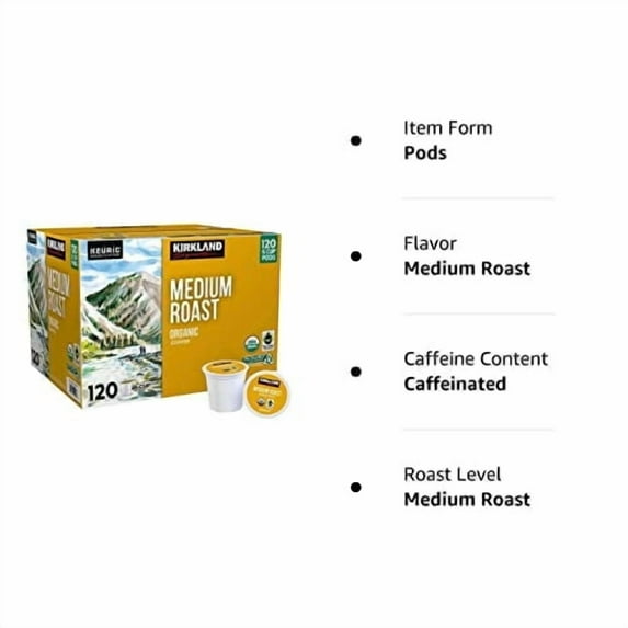 Kirkland Signature Organic Medium Blend Roast, Recyclable K Cup Pods, 3 lb, 120 Count