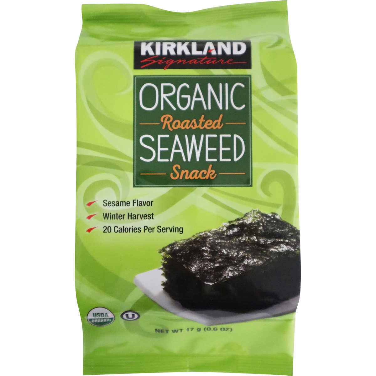 Kirkland Signature Organic Roasted Seaweed with Sesame Oil 0.6 Ounce (10 Count)