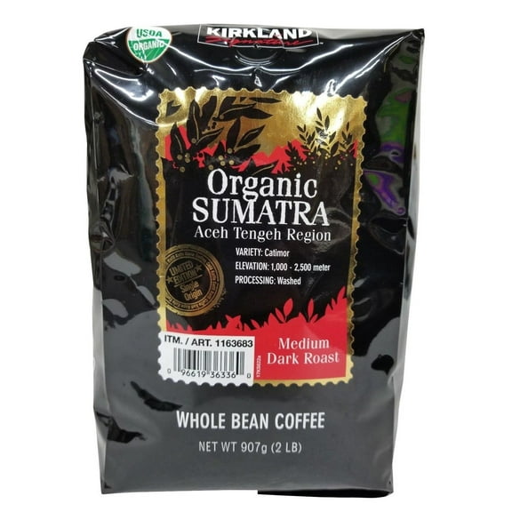 Kirkland Signature Organic Sumatra Medium Dark Roast Whole Bean Coffee 2 LB