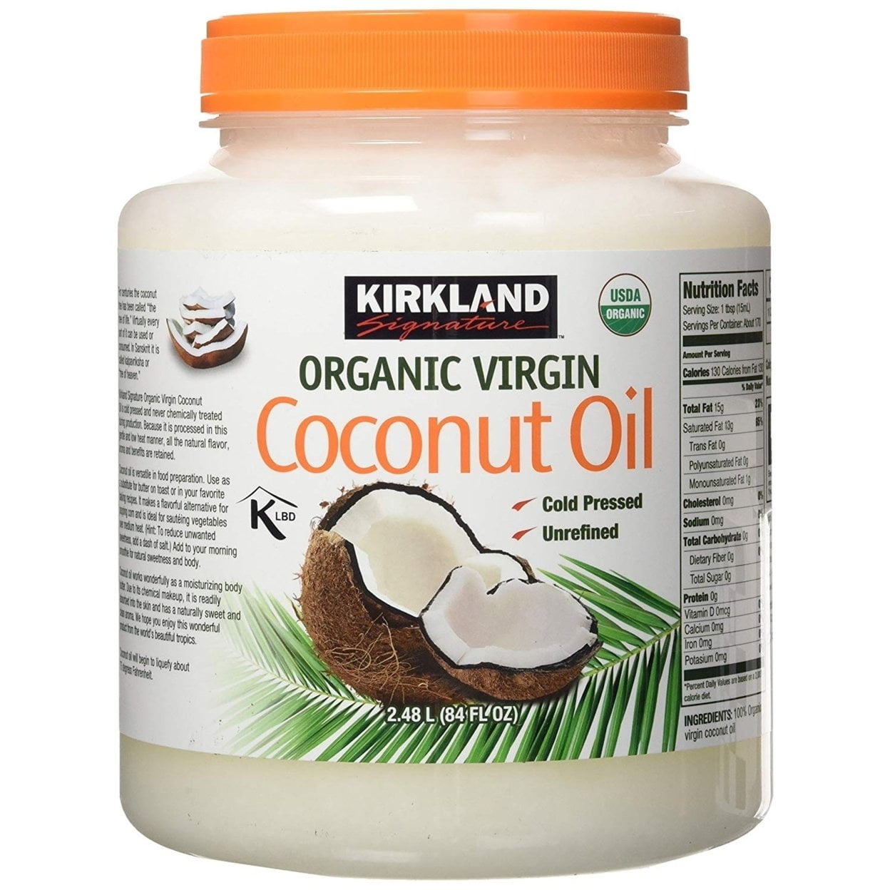 Kirkland Signature Organic Virgin Cold Pressed Coconut Oil 84 fl oz for