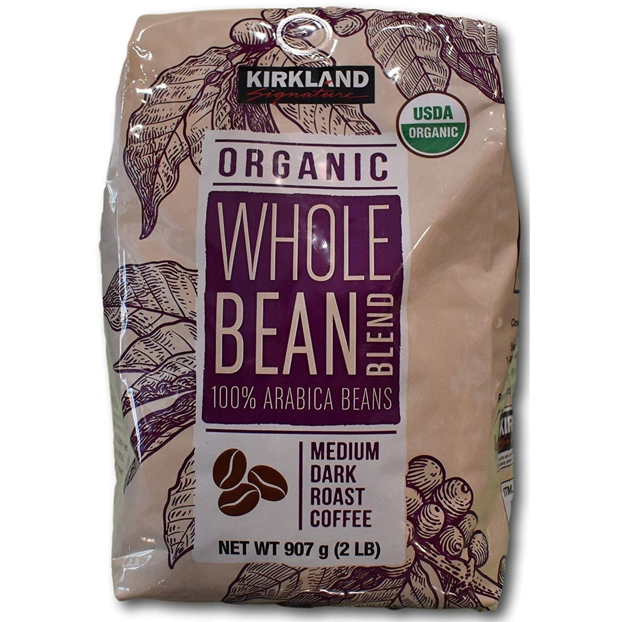 Image showcasing KIRKLAND Organic Whole Bean Coffee, 100% Arabica Beans, 2 Pounds, Rich ...