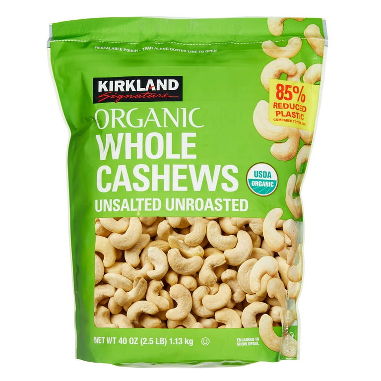 Kirkland Organic Whole Cashews, Unsalted, Unroasted, 2.5 lb