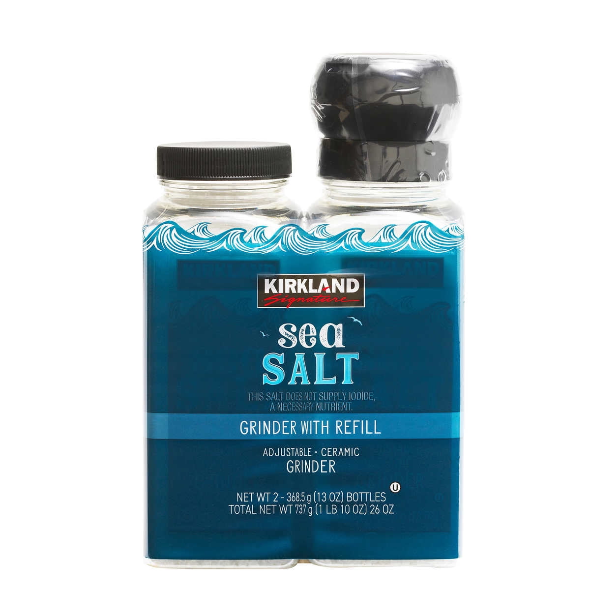 Kirkland Signature Sea Salt, Grinder with Refill, 13 Ounce (2 Count