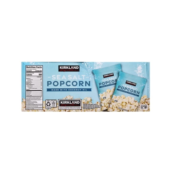 Kirkland Signature Sea Salt Popcorn, 0.65 oz Individual Bags, 36 Count, Gluten Free Kosher Snack Packs, Made with Coconut Oil