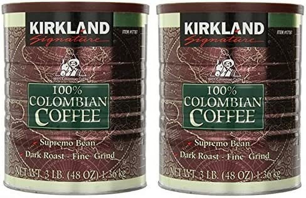 Kirkland Signature Signature Swa 100% Colombian Coffee, Supremo Bean Dark Roast-Fine Grind, 3 Pound (2 Cans)