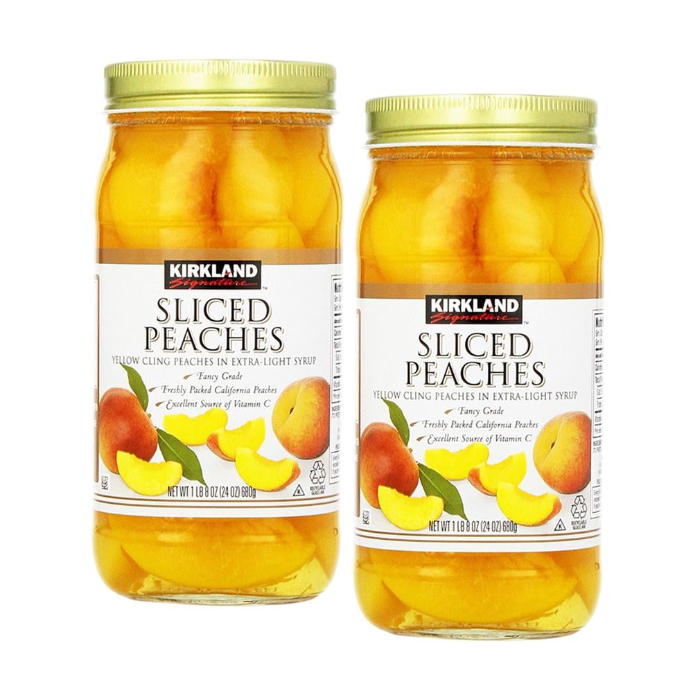 Kirkland Signature Sliced Peaches, 24oz Glass Jar (Pack of 2, Total of 48 Oz)
