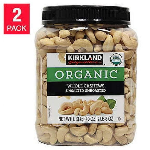 Kirkland Signature USDA Organic Unsalted Unroasted Whole Cashews 2.5 lb, 2-count