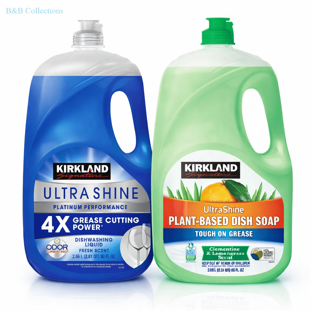 Kirkland Signature Ultra Shine Dishwashing Liquid & Plant-Based Dish Soap Bundle, Fresh Scent & Clementine Lemongrass, 90 fl oz Each (2 Pack)