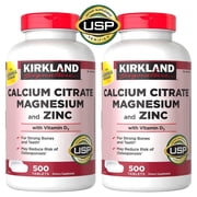 2 Pack | Kirkland Signature Calcium Citrate, Magnesium and Zinc, 500 Tablets
