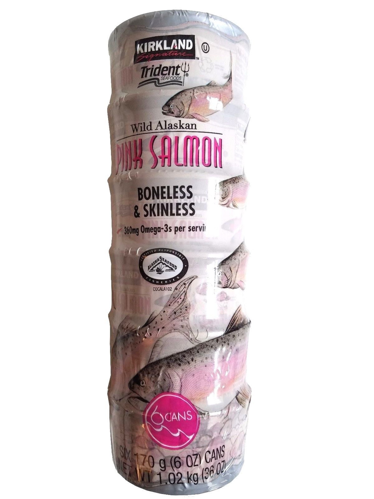 Kirkland Signature Wild Alaskan Pink Salmon Boneless Skinless 6 Cans Net Wt 36oz