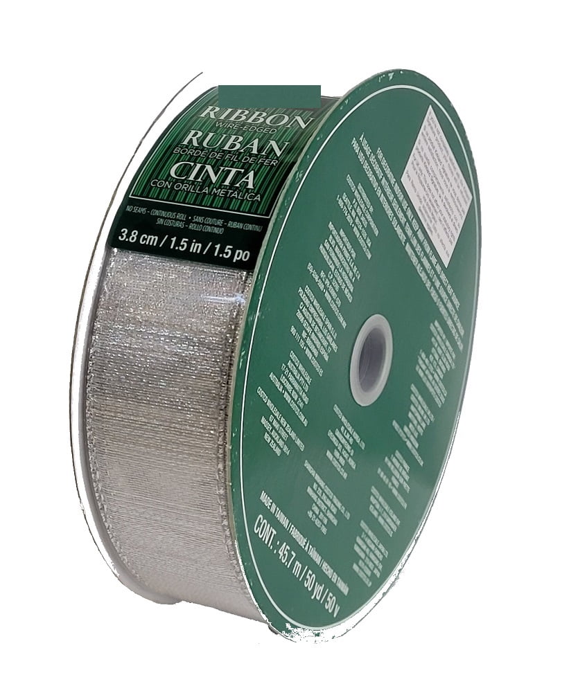 Kirkland Signature Wire Edged Silver Metallic Ribbon 50 yards x