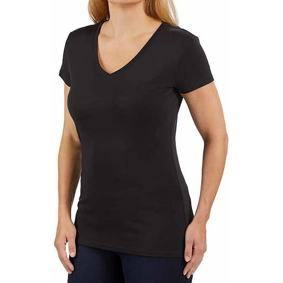Kirkland Signature Women's Cotton V-Neck T-Shirt (Black, Small)