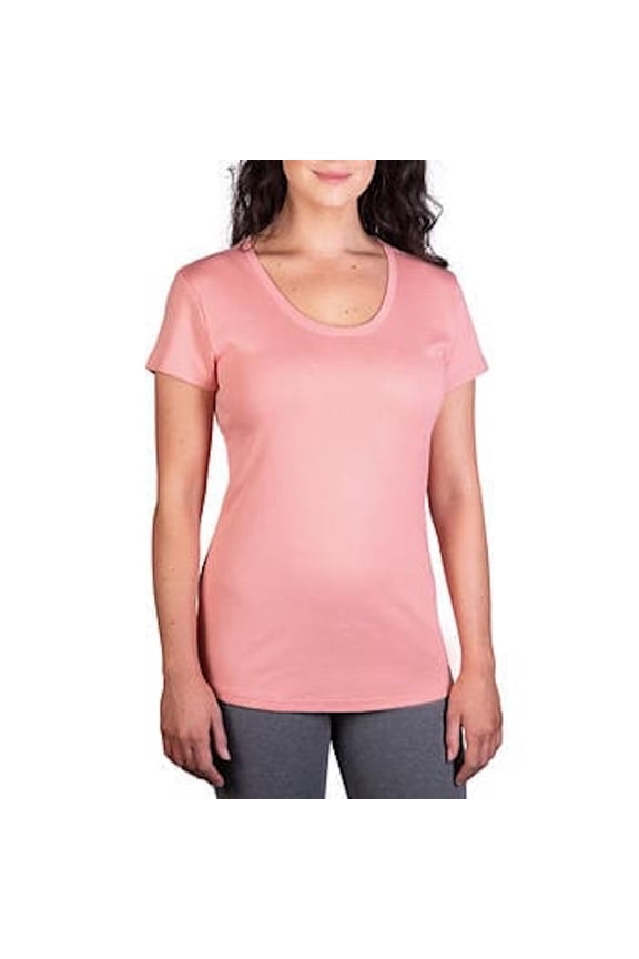 Women's Scoop Neck Pima Cotton Short Sleeve T-Shirt (US, Alpha, Medium, Regular, Regular, Peach)