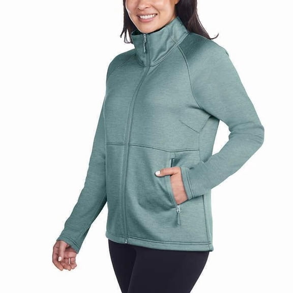 Kirkland Signature Womens Active Full Zip Fleece Jacket with Pockets (Teal Green, L)