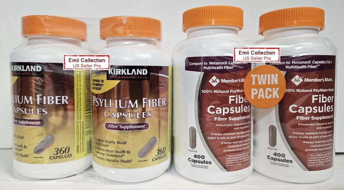 Kirkland Signature and Member S Mark Psyllium Fiber Capsules (2 PLUS 2