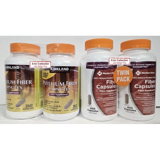 Kirkland Signature and Member S Mark Psyllium Fiber Capsules (2 PLUS 2