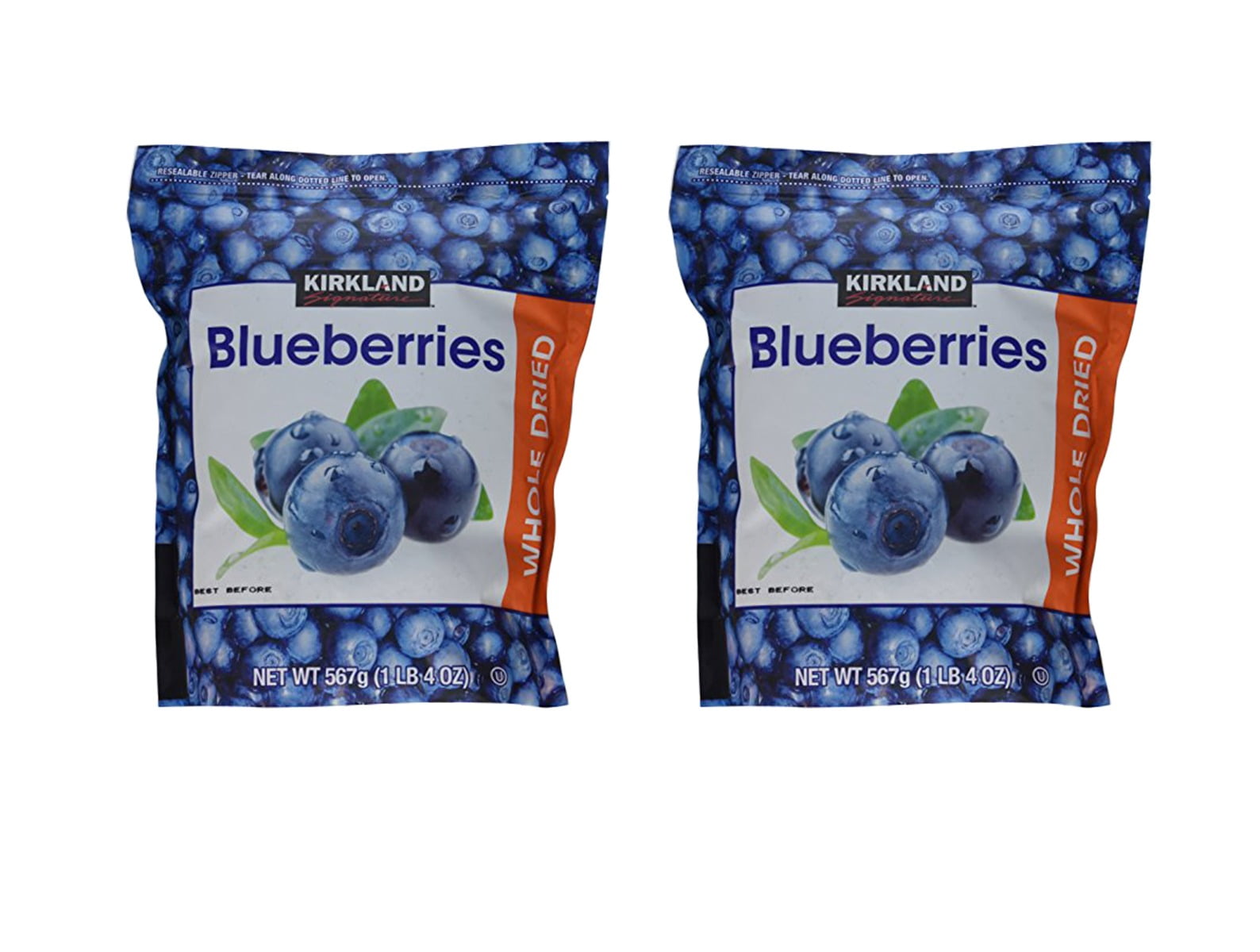 Kirkland Whole Dried Blueberries (Resealable Bag) 20 Oz (2 Pack