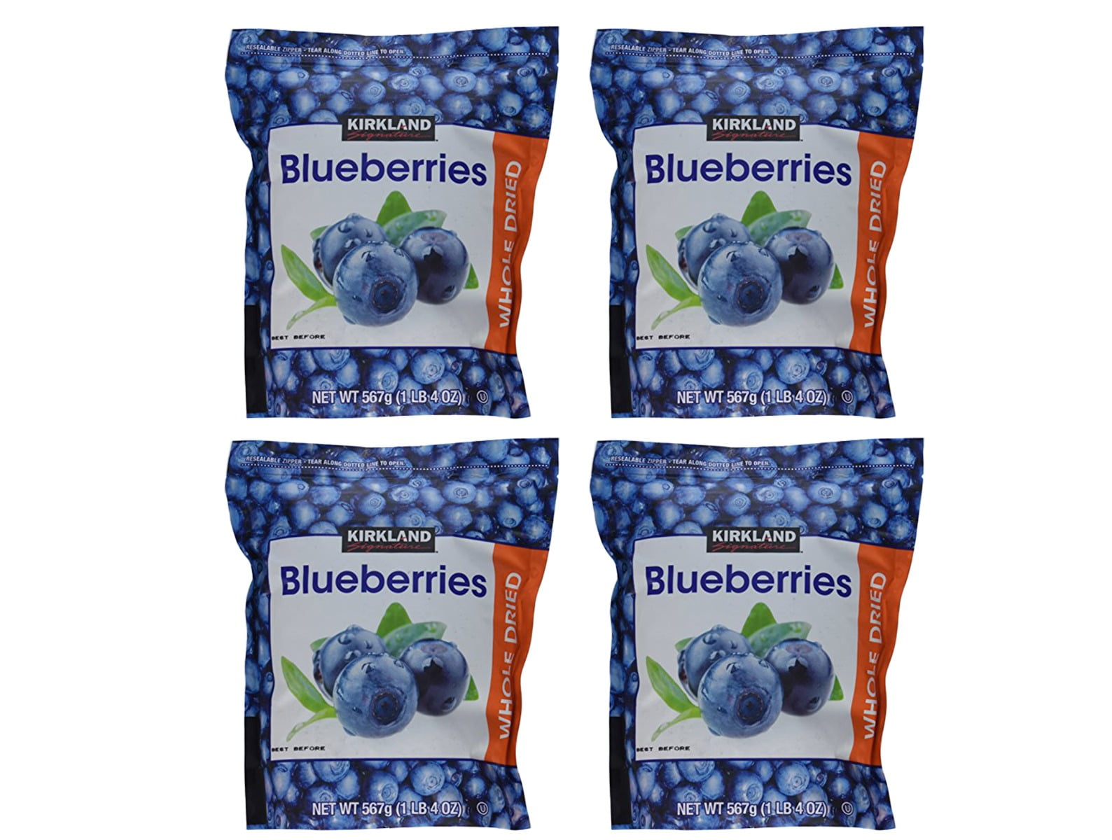 Kirkland Whole Dried Blueberries (Resealable Bag) 20 Oz (4 Pack