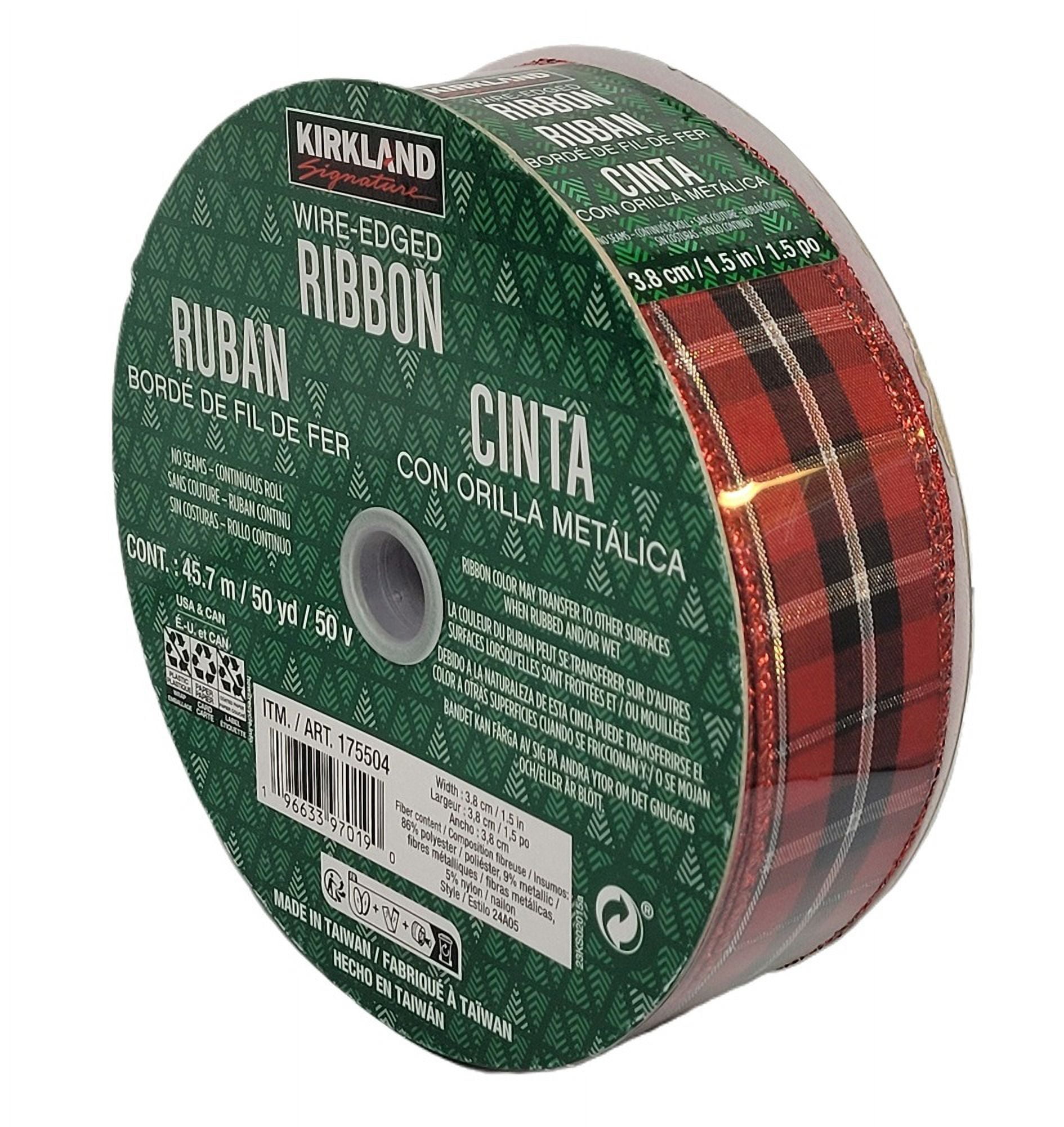 Kirkland Wire Edged Red, Black Plaid with Silver Ribbon 50 Kirkland Wire Edged Red, Black Plaid with Silver Ribbon 50