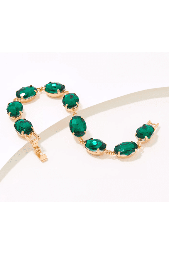 Aurora Borealis Essentials Oval Bracelet, Emerald/Goldtone, Avg