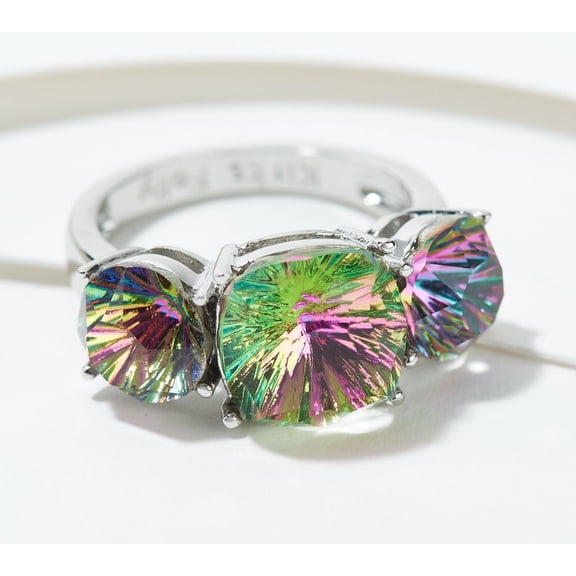 Kirks Folly Cosmic Bliss 3 Stone Crystal Ring Silvertone Size 10
