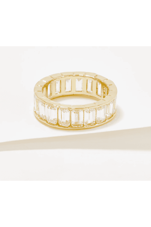 Gold Tone Clear Crystal Eternity Ring Size 8