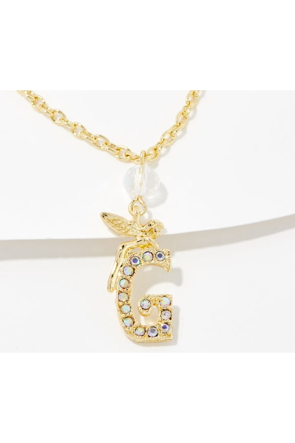 Goldtone Crystal Fairy "G" Initial Necklace 17"