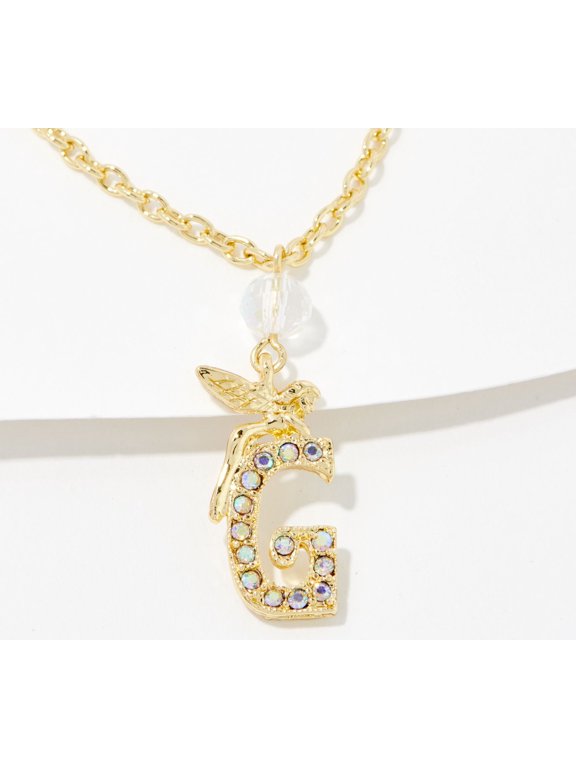 Goldtone Crystal Fairy "G" Initial Necklace 17"