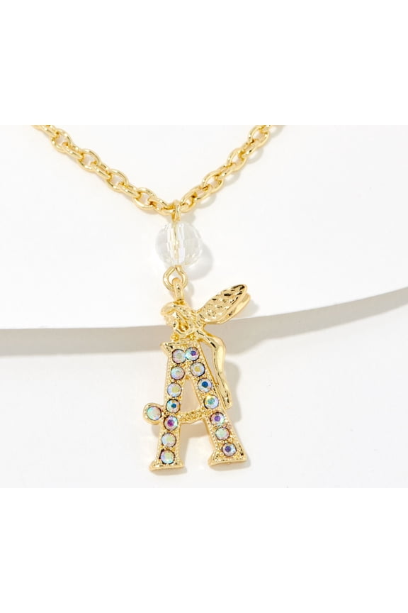 Goldtone Crystal Fairy "J" Initial Necklace 17"