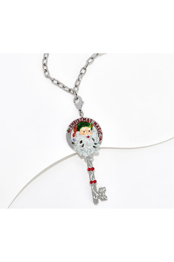 Silvertone Christmas Magic Santa Key Necklace, 30"