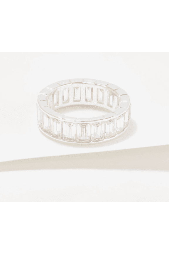 Silvertone Clear Crystal Eternity Ring Size 8