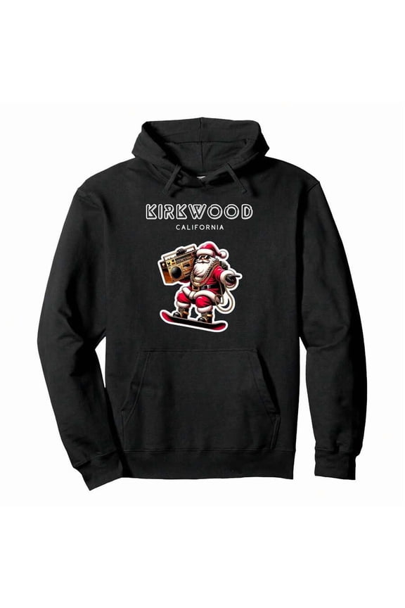 Kirkwood California - Christmas Snowboard Santa Claus Pullover HoodieMen's Essential Hoodie Sweatshirt, Great For Layering In Cool Weather And Holiday Gatherings