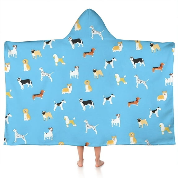 Kirky Hasky Dalmatian Hooded Bath Towel,50"x30" for Ages 3 To 12 Kids, Quick Dry Lightweight Soft Microfiber Hood Beach Towel Cover Up for Kids