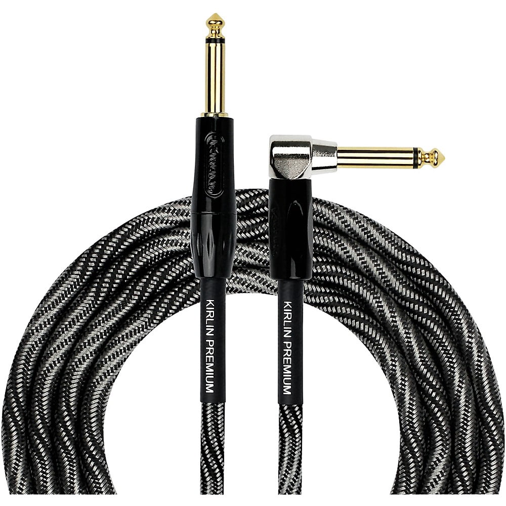Kirlin IWB Black/White Woven Instrument Cable 1/4" Straight to Right Angle 20 ft.