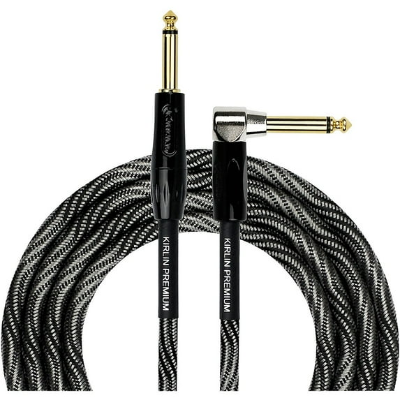Kirlin IWB Black/White Woven Instrument Cable 1/4" Straight to Right Angle 20 ft.