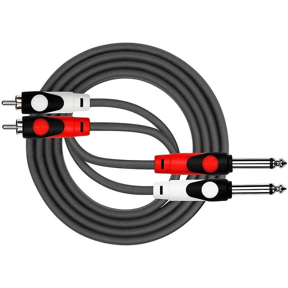 Kirlin Lightgear Dual Black Patch Cable 2x 1/4" Mono to 2x RCA 3 ft.