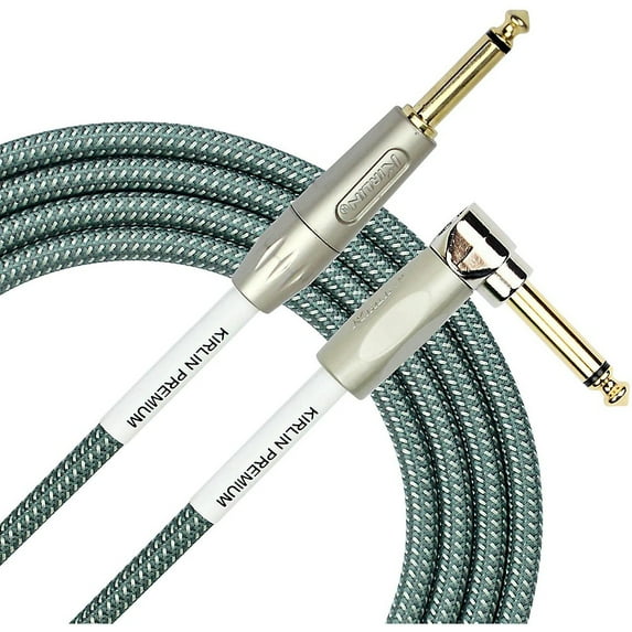 Kirlin Premium Plus Straight to Right Angle Instrument Cable - Olive Green Woven Jacket, 10 ft.
