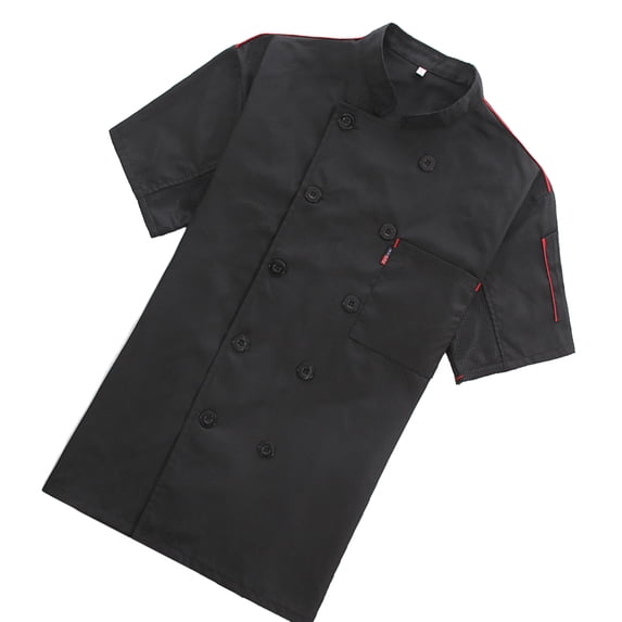 Kironypik Chef Coat Short Sleeve with Buttons Pockets Cook Jacket Cooking Uniform Spring Clothing for Restaurant Hotel Cafe Kitchen Black L