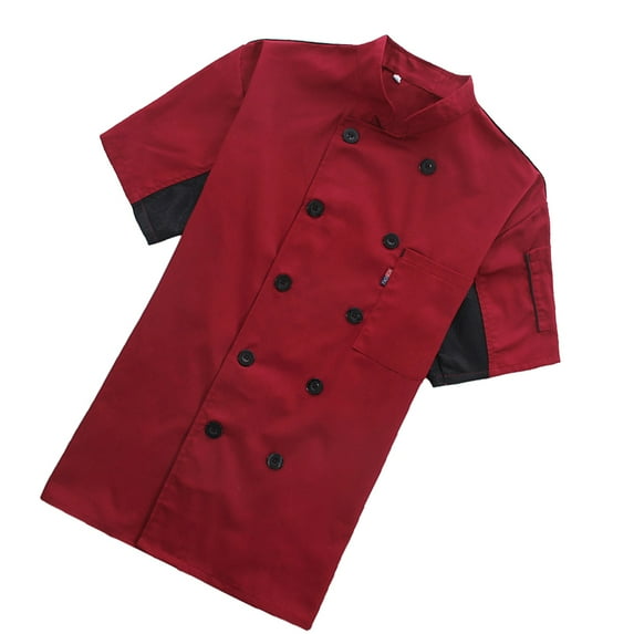 Kironypik Chef Coat Short Sleeve with Buttons Pockets Cook Jacket Cooking Uniform Spring Clothing for Restaurant Hotel Cafe Kitchen Red XL