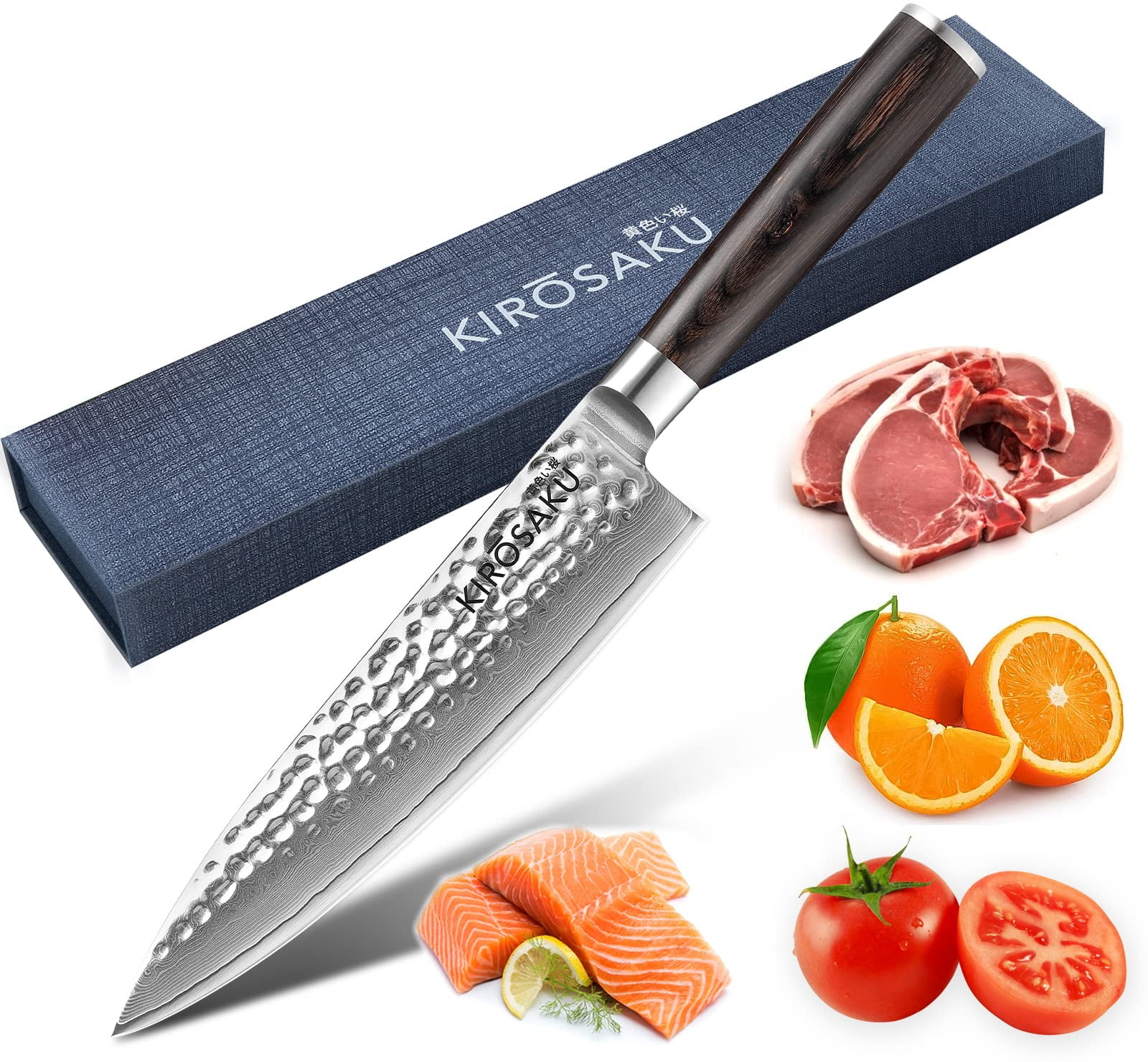 Prime Damascus Chef Knife, Sharp Kitchen Knives, Professional Meat Cutting Knife for Chefs, Best Handmade Gift (Rose Wood with Spacer) (Rose Wood)