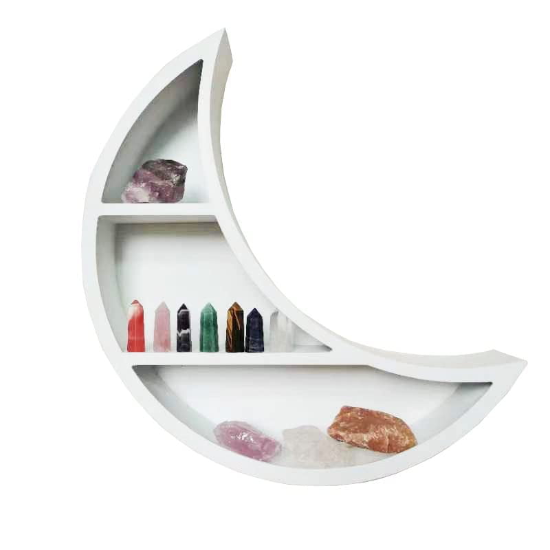 Kirpi Crescent Moon Shelf for Crystals, White Floating Moon Shelf Hanging, Wall Art Floating