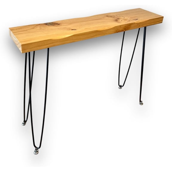 Kirpi Entryway Console Table Solid Wood, Narrow Sofa Table Midcentury Modern Live Edge, 40-inch Rustic Wood Hallway Table, Entry Table Farmhouse, Behind The Couch Desk Hairpin Legs (Natural Wood)