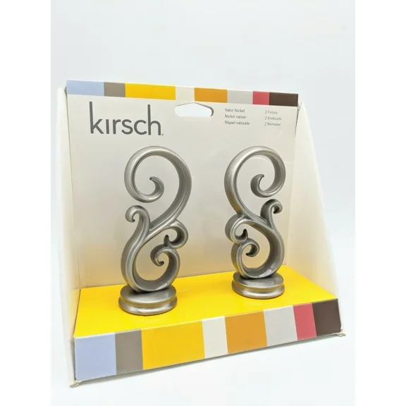 Kirsch - Scroll Style Satin Nickel Metal Finials - 2 Piece Set -Curtain Rod Ends