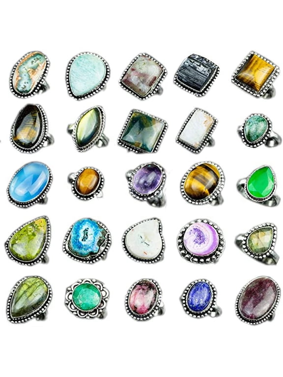 250 Pcs Lot Of Silver Plated handmade rings with Natural Crystals for women Statement rings Bridesmaid gift Holiday Gift Rings