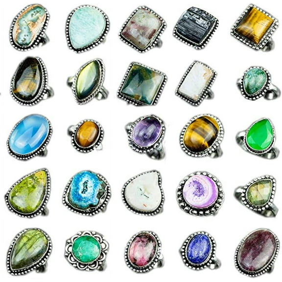 Kirti Impex 30 Pcs Lot Of Silver Plated handmade rings with Natural Crystals for women Statement rings Bridesmaid gift Holiday Gift Rings