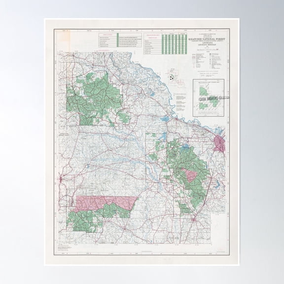 Kisatchie National Forest Map (1978) Louisiana Woodland Reserve Atlas Poster Wall Art, Modern Wall Decor, 8x12 UNFRAMED