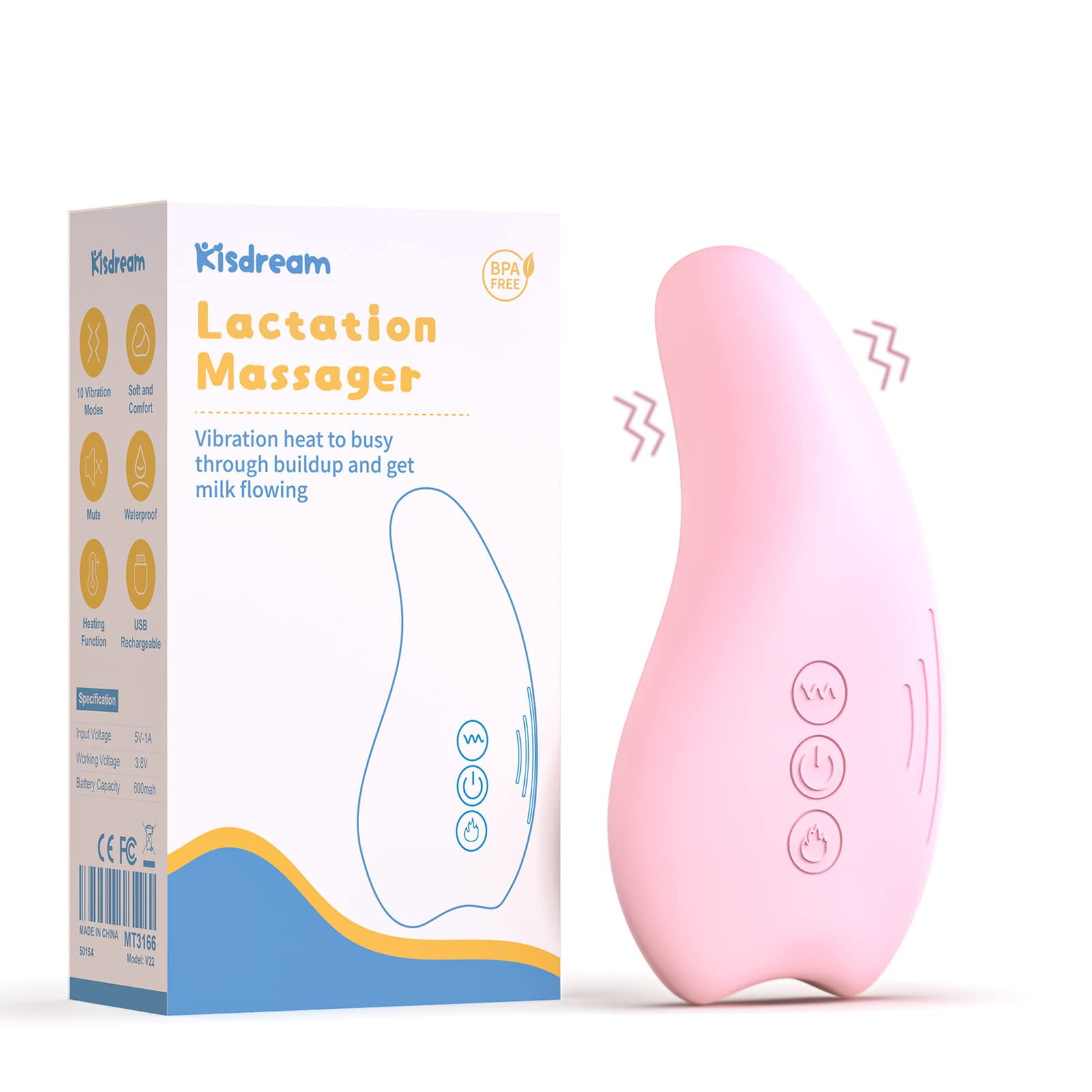 Kisdream Breast Massager Warming Lactation Aid for Breastfeeding Relief Vibrant, Waterproof